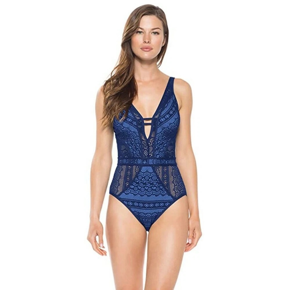 BECCA Navy Lace One-Piece Swimsuit-nWT. Retail 120